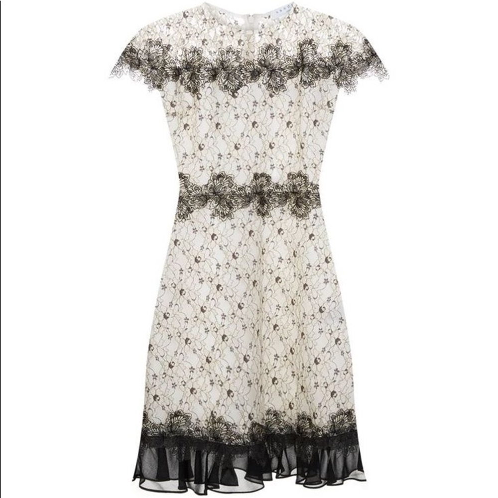 Sandro White Lace Mini Dress with Black Lace Trim